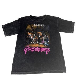 Goosebumps R.L. Stine Graphic T-Shirt Youth Medium Black Acid Wash